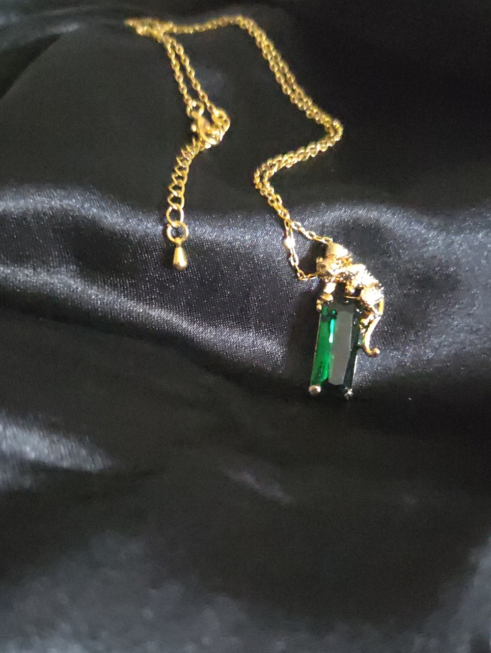 Gold Necklace with Emerald Green Pendant - Women Jewelry